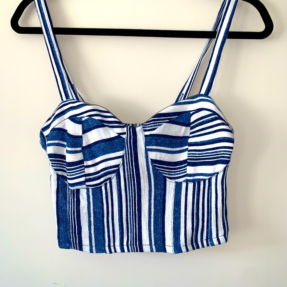 Blue/White Striped Crop Top- S